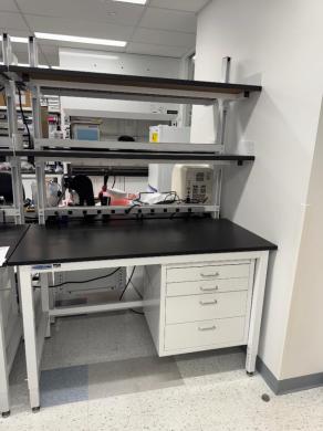 Adapt A Lab 5' Stationary Lab Bench with Overhead Shelves and Drawer Storage-cover