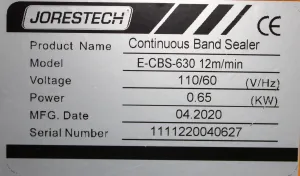 JORESTECH E-CBS-630 Continuous Band Sealer with Digital Temperature Control, 5 of 8