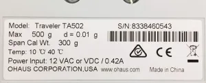 Ohaus Traveler TA502 Portable Balance (500g x 0.01g), 14 of 14