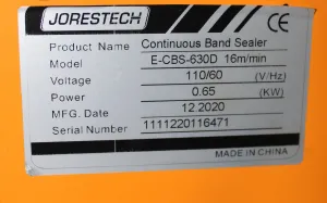 JORESTECH E-CBS-630D Semi-Automatic Continuous Band Sealer with Digital Heat Control, 5 of 8