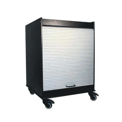 TrippNT Black Equipment Cart with Adjustable Shelf and Tambour Door, 250 lb Capacity