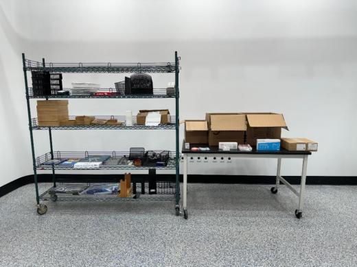 Office Accessories Lot with Storage Rack, Rolling Table & Polycom VVX 411 IP Phone-cover