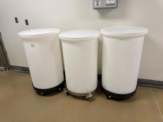 Set of Three 200L Plastic Laboratory Storage Tanks with Mobile and Fixed Bases-cover