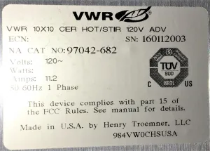 VWR Advanced 97042-682 Stirring Hot Plate (10" x 10" Ceramic Plate), 4 of 4