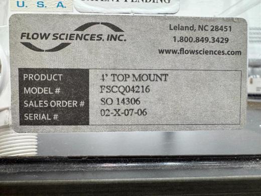 Flow Sciences 4' Top Mount Laboratory Containment Enclosure with Acrylic Construction-cover