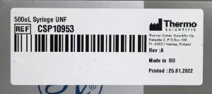 Hamilton SYR 500 µL 1750 Blue Kone Syringe Liquid Handling Accessory, 3 of 7