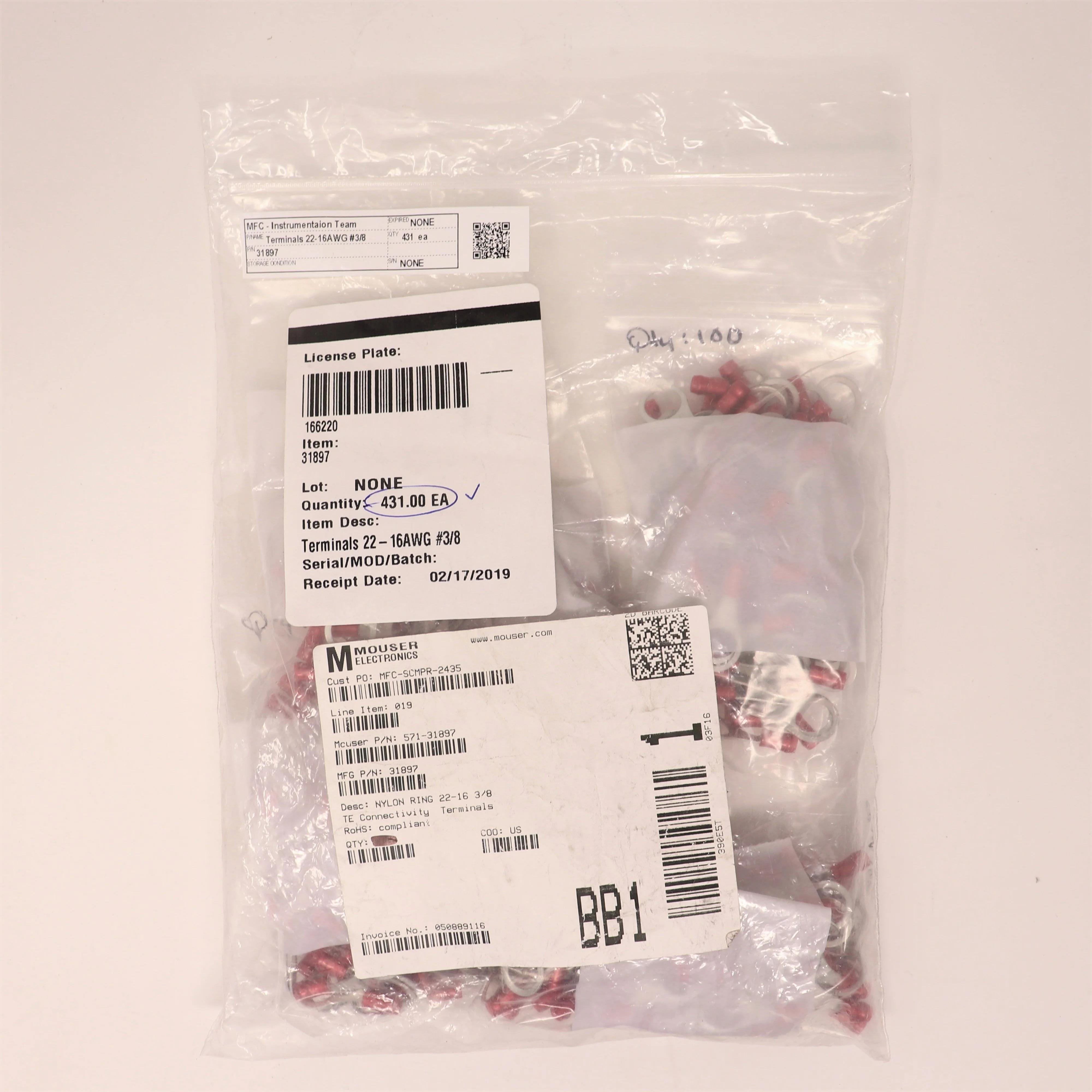 TE Connectivity 31897 PIDG Red Insulated Ring Crimp Terminal 22-16 AWG Screw Mount