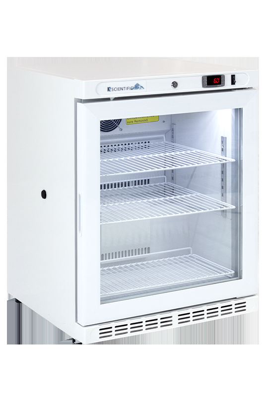 K2 Scientific K204GDR 4 Cu. Ft. Glass Door Undercounter Laboratory Refrigerator