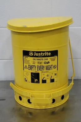 Justrite 09101 6 Gallon Steel Oily Waste Can with Foot-Operated Self-Closing Lid, FM & UL Approved