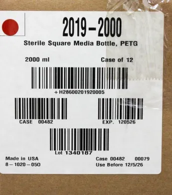 Thermo Scientific 2019-2000 Sterile PETG Media Bottle, Case of 12 for Laboratory Use