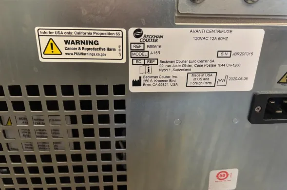 Beckman Coulter Avanti J-15R Refrigerated High-Speed Benchtop Centrifuge