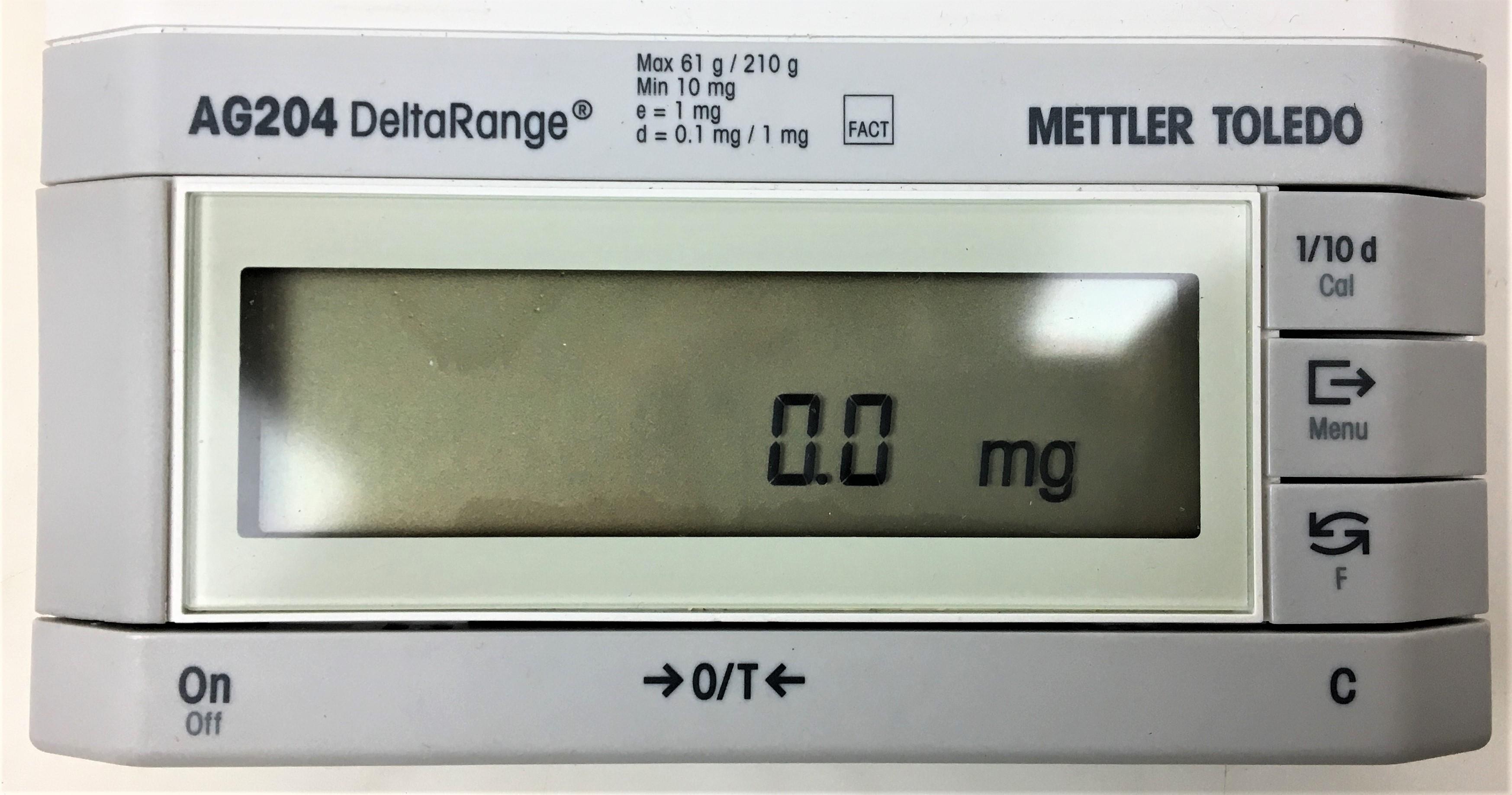 Mettler Toledo AG204DR Delta-Range Analytical Balance (61g x 0.1mg / 210g x 1mg)