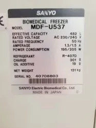 Sanyo Biomedical Freezer Model MDF-U537, 11 of 20
