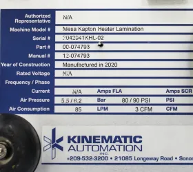 Kinematic Automation Mesa Kapton Heater Lamination with Vacuum, 5.5/6.2 bar, 2020 Model, 5 of 10