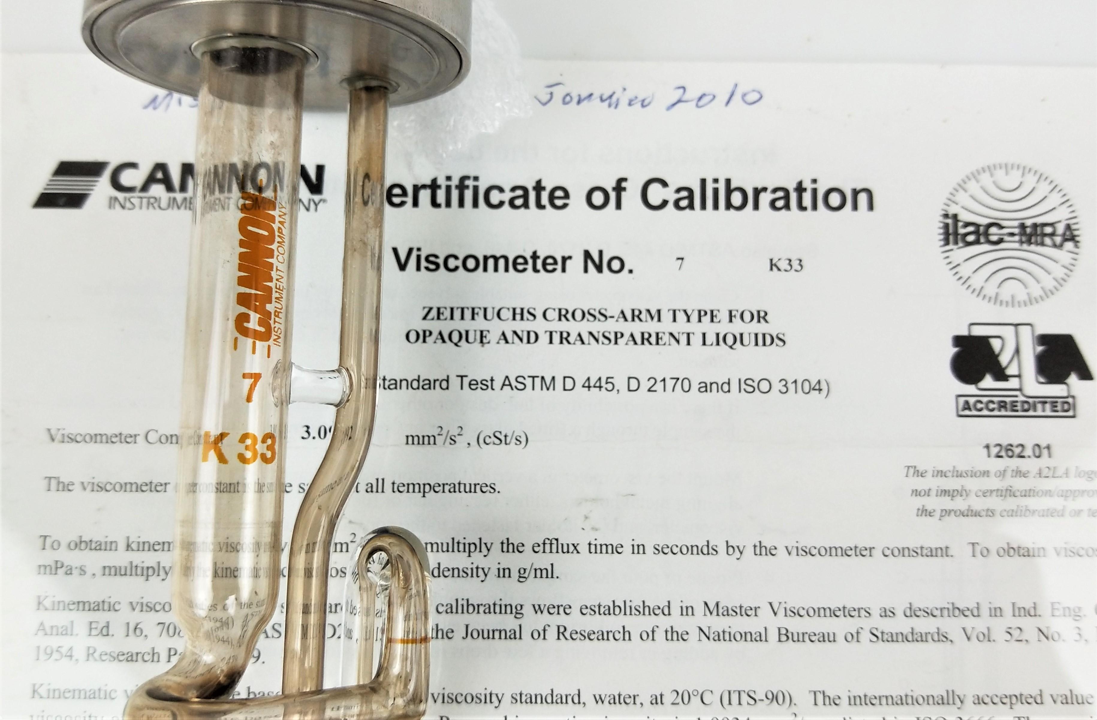 Cannon ZCAC-RO-7 Certified Zeitfuchs Cross-Arm Viscometer Tube with Holder (Size 7)