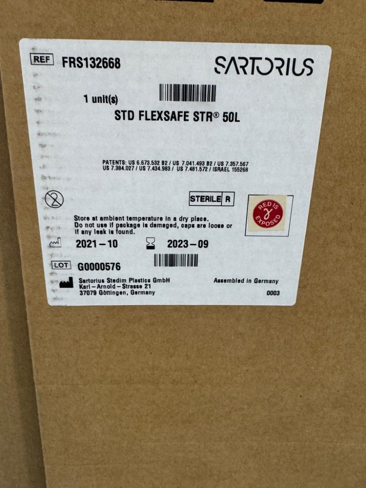 Sartorius Standard Flexsafe 50L Single-Use Bioprocessing Bag for Sterile Fluid Handling