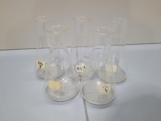 5 Erlenmeyer flasks 300 ml narrow neck Schott-cover