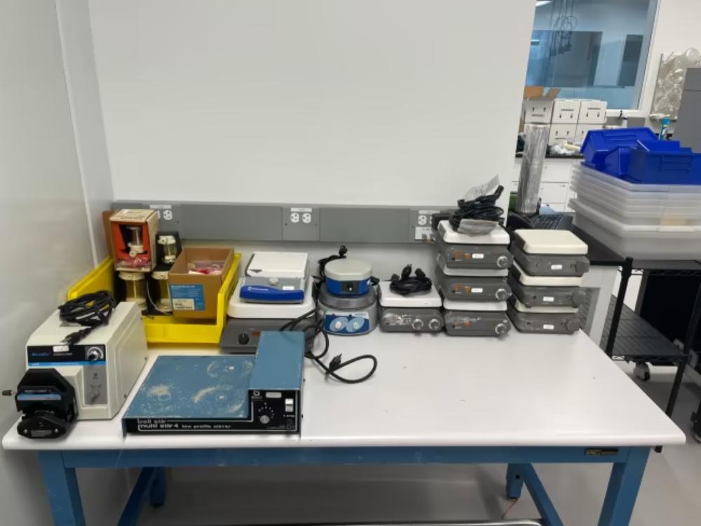 Large Lot of Laboratory Stirrers, Hotplates, and Pumps