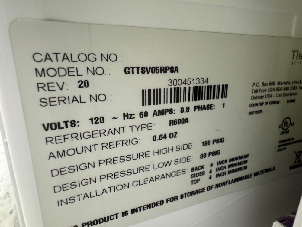 Thermo Fisher Scientific GTTSV05RPSAS Undercounter Laboratory Refrigerator