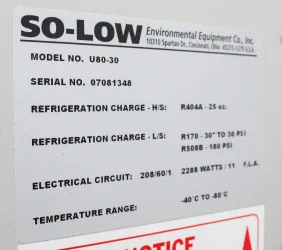 So-Low U80-30 Ultra Low Temperature Freezer -80°C, 31 cu.ft. Capacity, 12 of 12