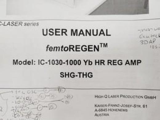 High-Q femtoREGEN Class 4 Laser Model IC-1030-1000 Yb HR REG AMP SHG-THG Faulty-cover