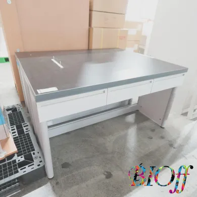 Oriental Giken QCB-II-3000P Central Laboratory Workbench 3000 × 1200 × 800 mm with Reagent Shelf and Cabinet