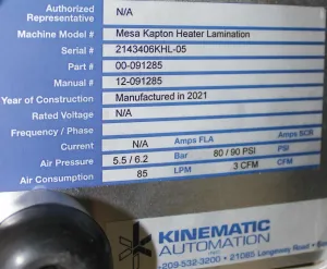 Kinematic Mesa Kapton Heater Lamination Module with Compressed Air Operation (80-90 psi), 12 of 12