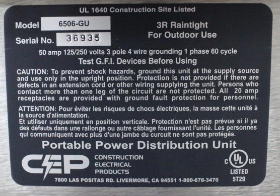 CEP 6506-GU Portable Power Distribution Unit for Outdoor Facility Use-cover