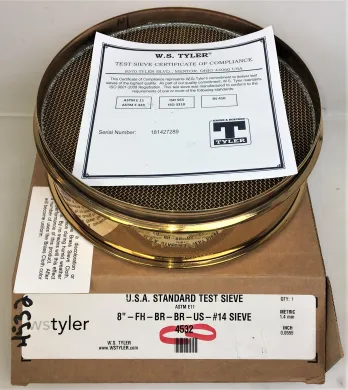 Tyler #14 Brass 12" Test Sieve with 1.4 mm Aperture, ASTM E-11 Compliant