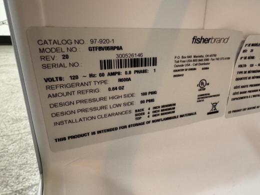 Fisherbrand Isotemp Undercounter Laboratory Refrigerator Model GTFBV05RPSAS-cover