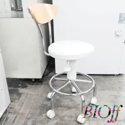 9248 White Round Laboratory Stool with Backrest and Casters, 2 of 7
