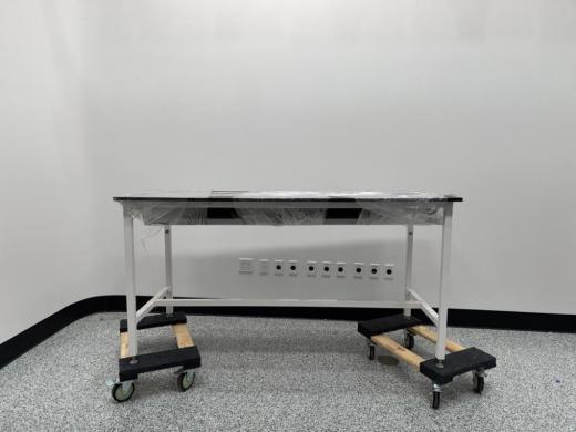 Laboratory Workbench with Metal Frame, Overhead Shelves, and Storage Drawers-cover