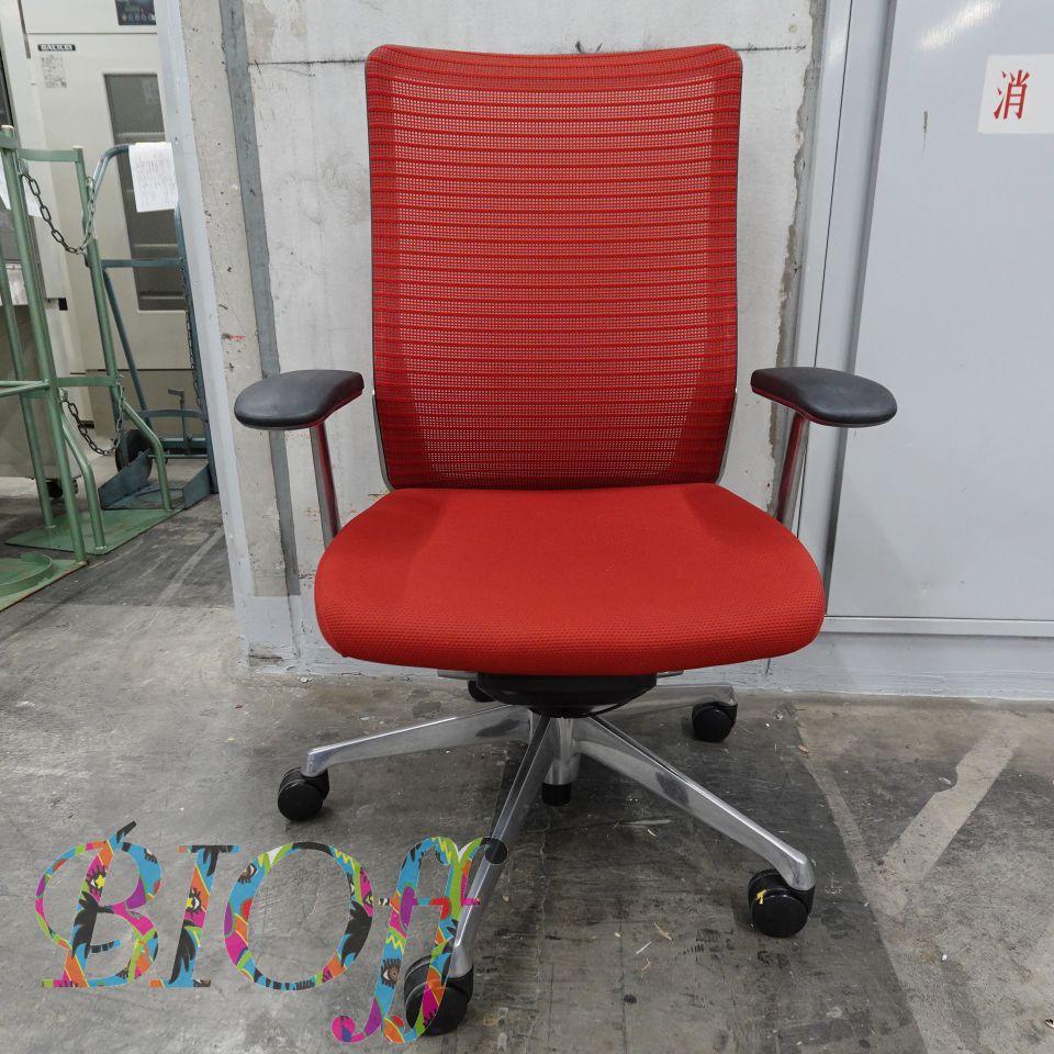 Okamura CQ41 Coral Mesh Ergonomic Chair with Design Armrest, Red