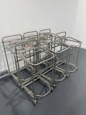 Set of 6 Stainless Steel Pedal Bin Trolley Carts with Caster Wheels and Pedal-Operated Lid