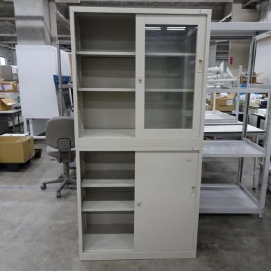 Glass Storage Cabinet Model 4190 with Upper Glass Sliding Doors and Lower Sliding Doors, 88×40×88 cm-cover