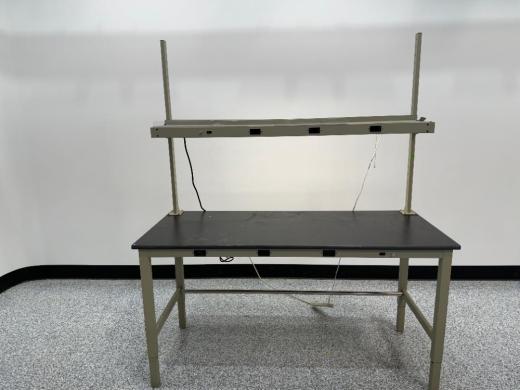 6-Foot Black Stationary Laboratory Table with Overhead Shelving and Integrated Lighting-cover