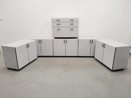 Set of 6 S+B Under Bench Lab Storage, 5 x 2 Door Cupboards, 1 x 3 Drawer Chest-cover