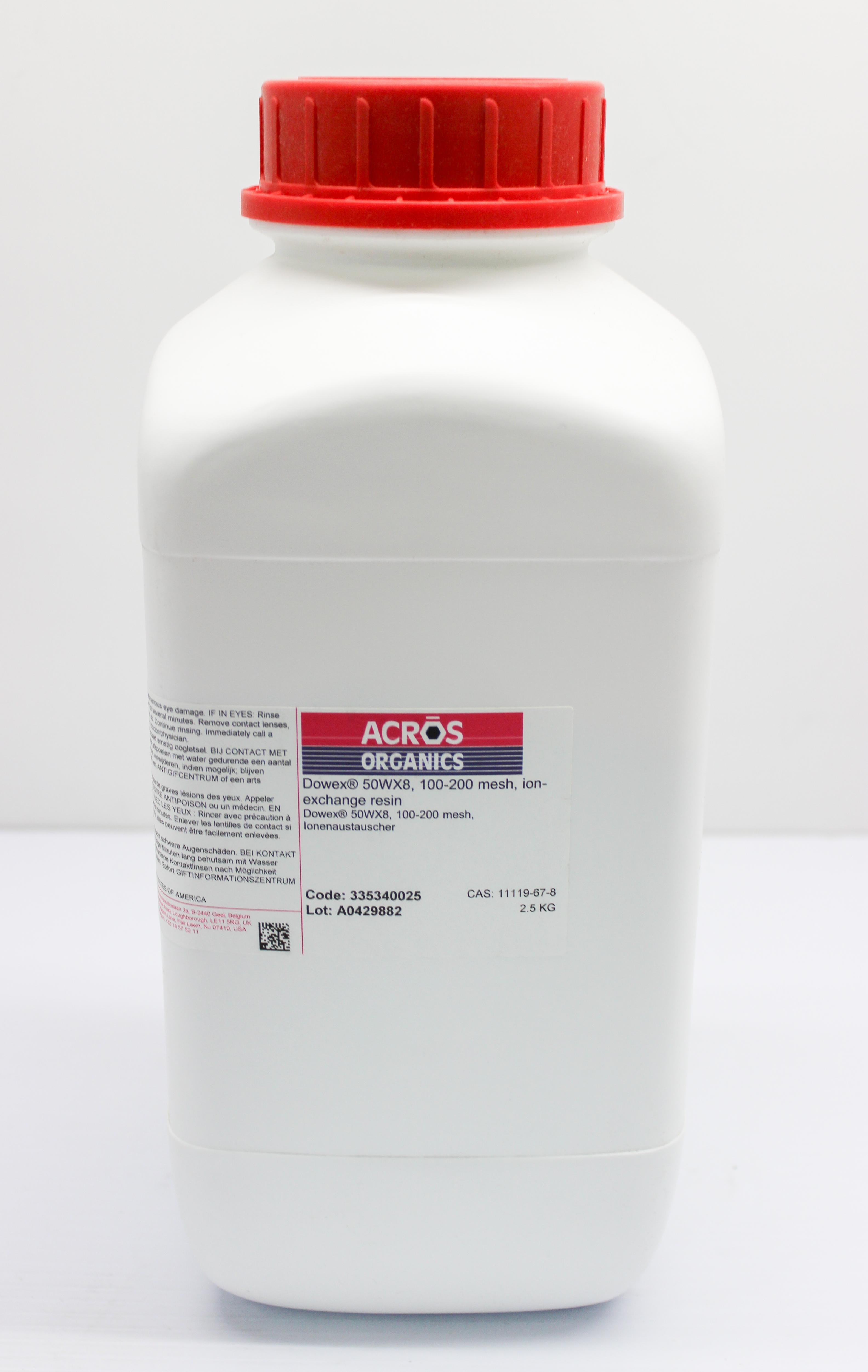 Acros Organics Dowex 50WX8 100-200 Mesh Strong Acid Cation Exchange Resin 2.5 kg