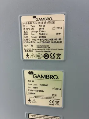 Gambro AK-96 Clinical Hemodialysis Machine for Renal Replacement Therapy