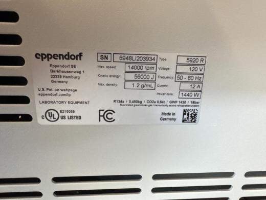 Eppendorf 5920R Refrigerated Centrifuge with High-Speed 14,000 rpm and 56,000 x g RCF-cover