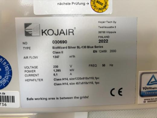 Kojair BioWizard Silver SL-130 Blue Series Class II Biosafety Cabinet with Dual H14 HEPA Filtration-cover