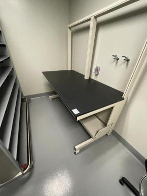 6-Foot Portable Lab Bench with Upper Mounted Shelving and Integrated Water Taps-cover