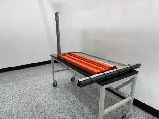 Modular Industrial Racking Components with Wheeled Assembly Table