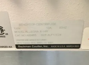 Beckman Coulter Allegra X14R Refrigerated Benchtop Centrifuge with Brushless Induction Motor, 15 of 15