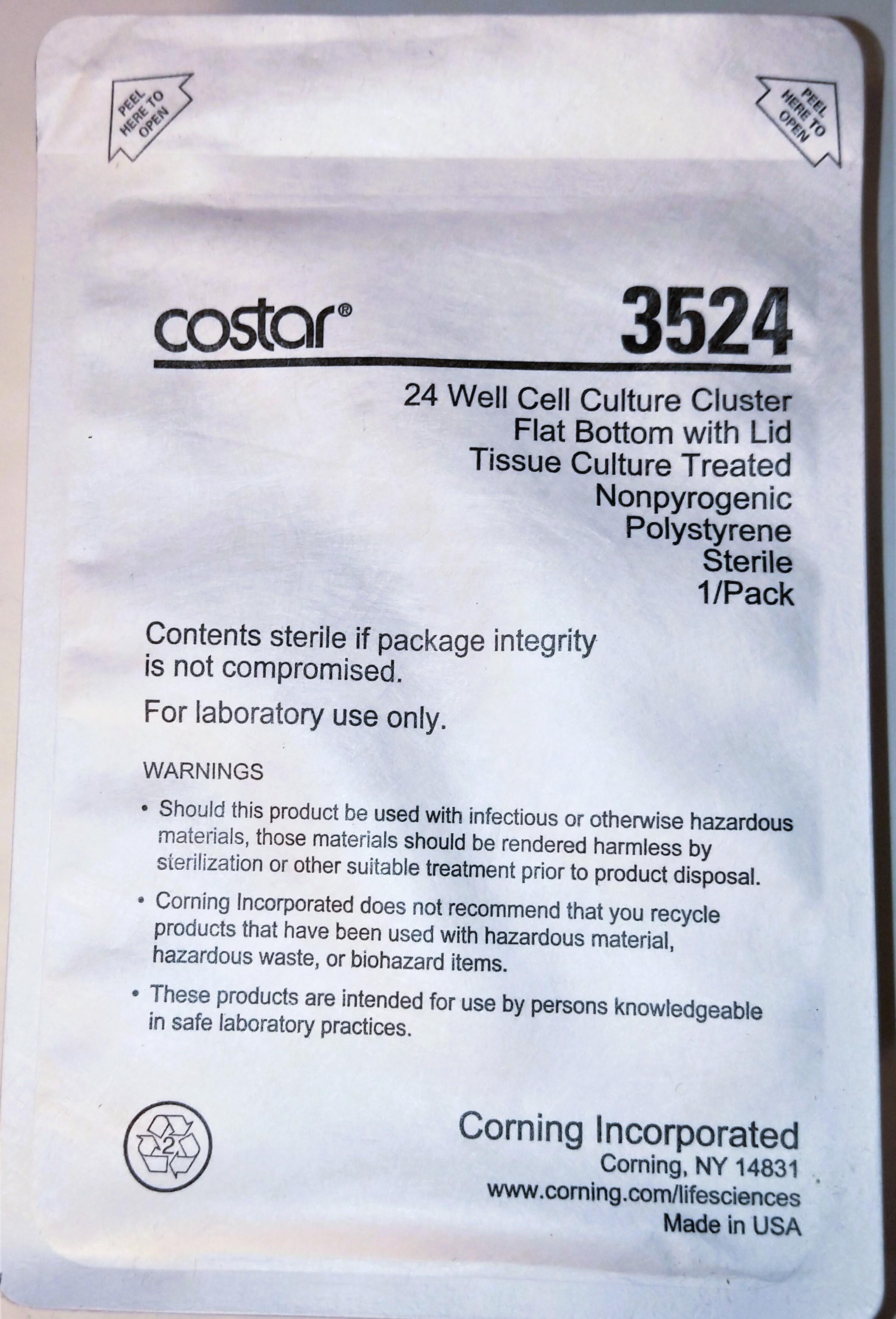 Corning Costar 3524 Flat-Bottom 24-Well Cell Culture Microplate with Lid