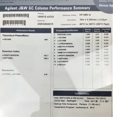Agilent HP-5MS UI (19091S-433UI) Ultra Inert GC Capillary Column, 30M x 0.25mm x 0.25µm