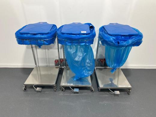 Set of 3 Stainless Steel Trash Bag Trolleys with Caster Wheels for Laboratory Waste Management-cover