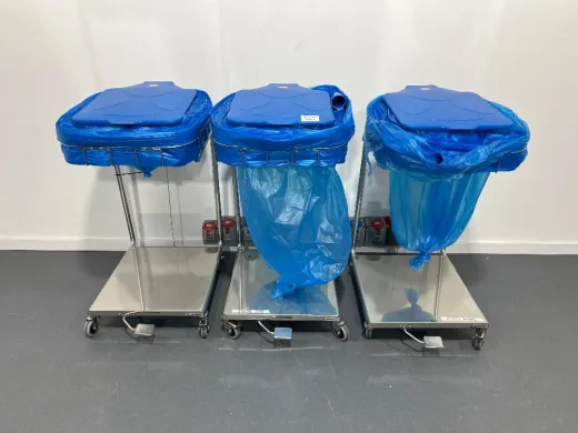 Set of 3 Stainless Steel Trash Bag Trolleys with Caster Wheels for Laboratory Waste Management