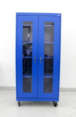 Sandusky Blue Mobile Clear View Cabinet with Locking Doors and Adjustable Shelves on Casters-cover