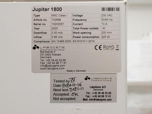 Labogene Scanlaf Class 1 Jupiter Basic 1800 Microbiological Safety Cabinet-cover